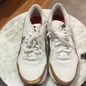 Nike Air White and Gold Sneakers